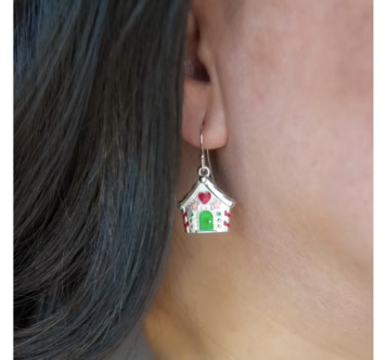 Enamel Gingerbread House Earrings