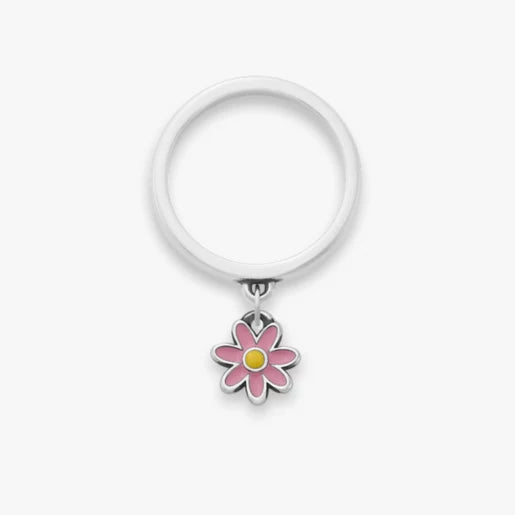 Enamel Mini Flower Charm Dangle Ring