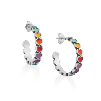 Enamel Connected Hearts Hoops