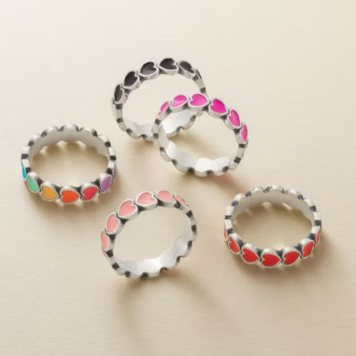 Enamel Connected Hearts Ring
